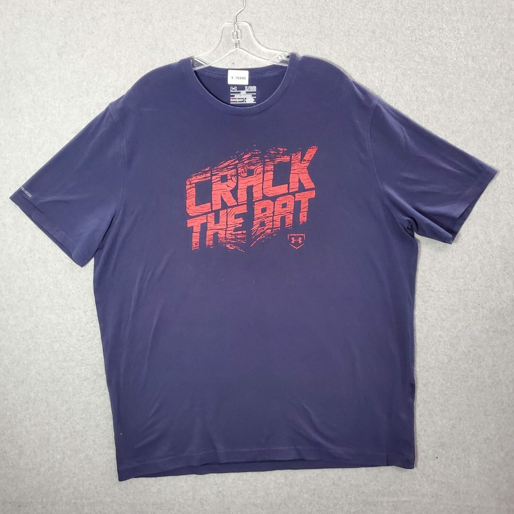 Under Armour Men Activewear Shirt XL Blue Crack The Bat Charged Logo Baseball‎
